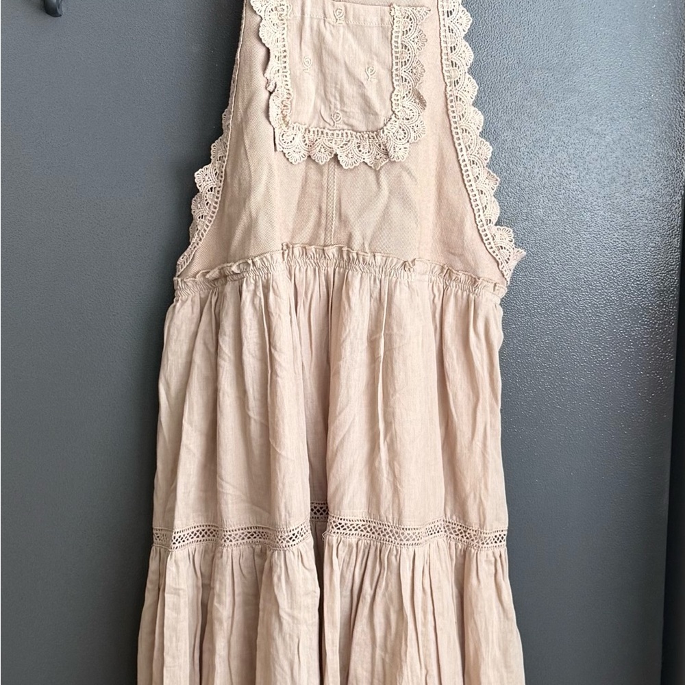 In Bloom Lace-Trimmed Beige Suspender Dress NWT
